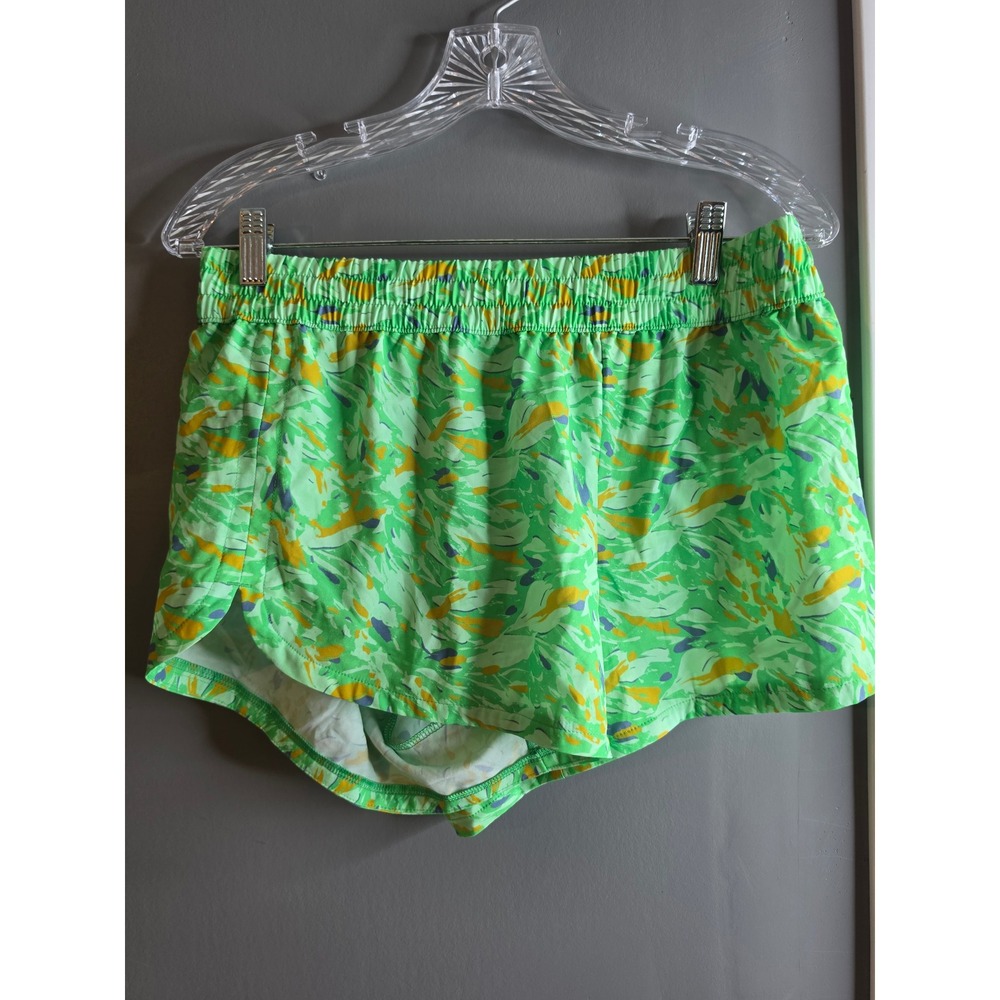 DSG Womens Green Abstract Print Running Shorts Size Medium Dolphin Hem Liner